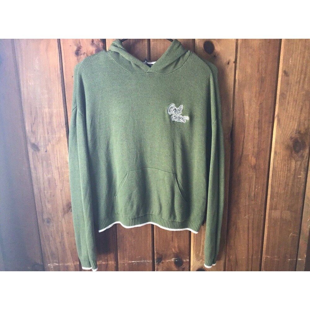 Divided Womens Knit Green Hoodie Sweater Size M Cotton Blend Pocket Crewneck Top